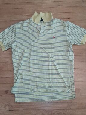 Polo by Ralph Lauren Yellow Polo with Blue Stripes and Red Pony